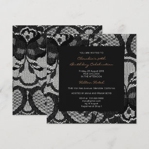 Floral Royal Black White Lace Bridal Shower Party Invitation