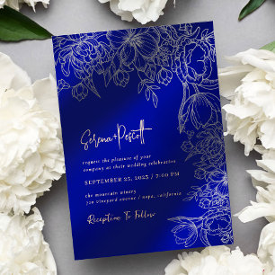Floral Royal Blue Arch Wedding Invitation