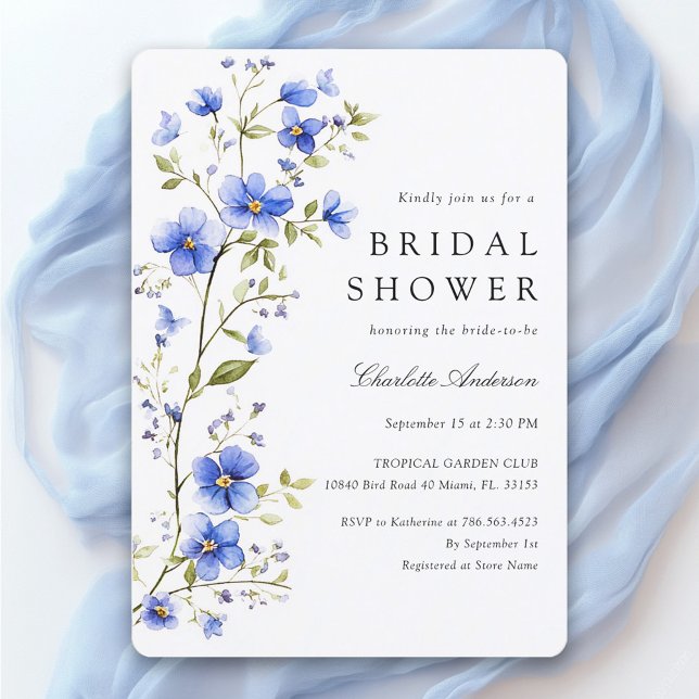 Floral Royal Blue Bridal Shower Invitation (Creator Uploaded)