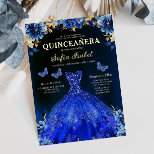 Floral Royal Blue Butterfly Princess Quinceanera