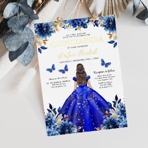 Floral Royal Blue Butterfly Princess Quinceanera