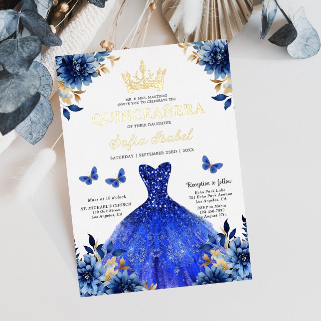 Floral Royal Blue Butterfly Princess Quinceanera (Creator Uploaded)