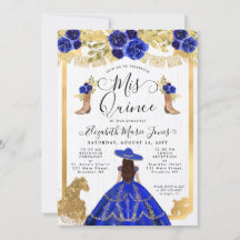 Floral Royal Blue Gold Horse Charra Quinceanera