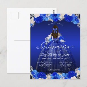 Floral Royal Blue Princess Dress Gown Quinceanera  Postcard