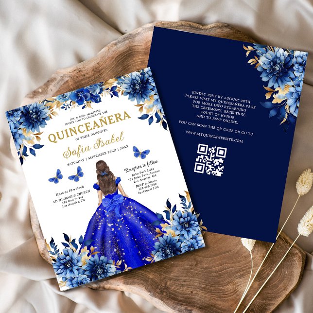 Floral Royal Blue QR Code Princess Quinceanera (Creator Uploaded)