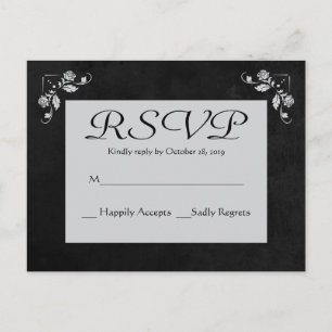 Floral RSVP Grey & Black Chalkboard Post Card