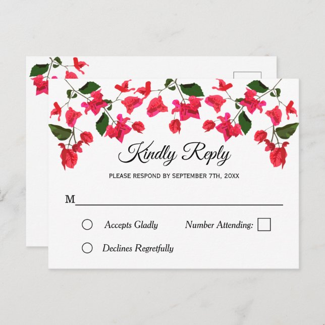 Floral RSVP Invitation Postcard with Bougainvillea (Front/Back)