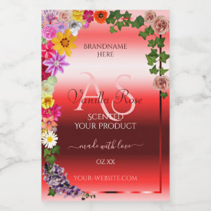 Floral Ruby Red Gradient Product Labels Monogram