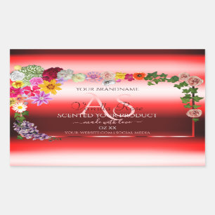 Floral Ruby Red Gradient Product Labels Monogram