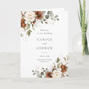 Floral Rust Beige Gold Greenery Folded Wedding Program