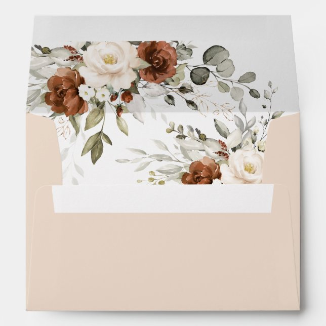 Floral Rust Burnt Orange White Greenery Wedding Envelope (Back (Bottom))