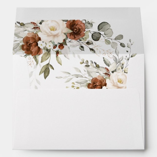 Floral Rust Burnt Orange White Greenery Wedding Envelope (Back (Bottom))