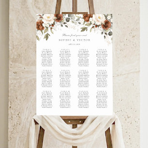Floral Rust Cream 12 Tables Wedding Seating Chart
