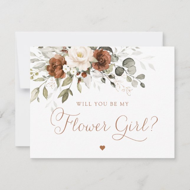 Floral Rust Cream Greenery Flower Girl Wedding Invitation (Front)