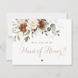 Floral Rust Cream Greenery Maid of Honour Card