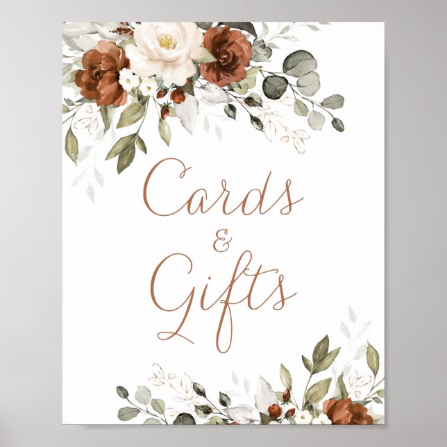 Floral Rust Cream Greenery Wedding Cards Gift Sign (Front)