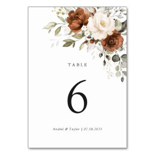 Floral Rust Cream Greenery Wedding Table Card