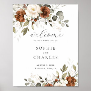 Floral Rust Cream Greenery Wedding Welcome Sign