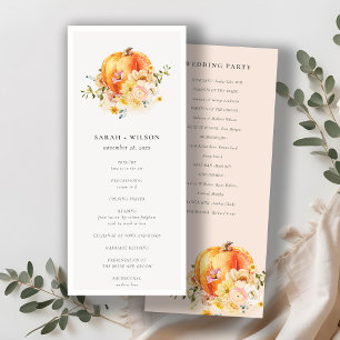 Floral Rust Fall Pumpkin Wedding Ceremony Program