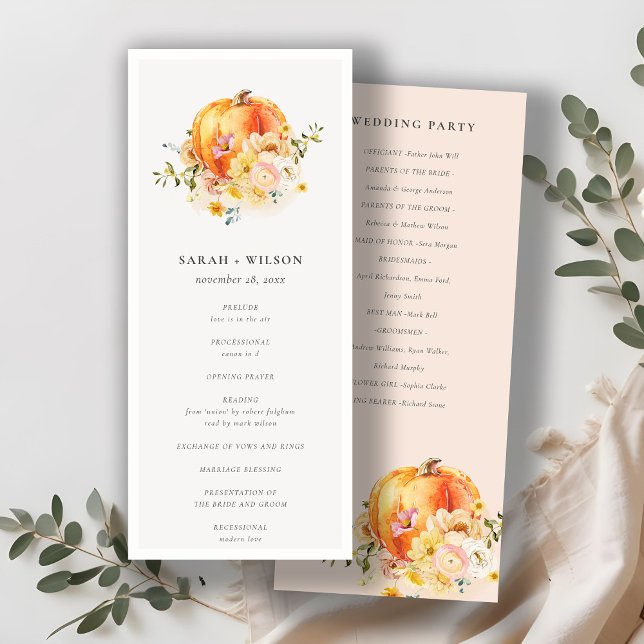 Floral Rust Fall Pumpkin Wedding Ceremony Program (Creator Uploaded)