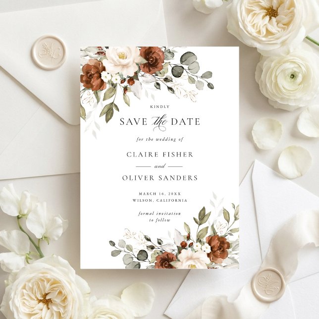 Floral Rust Greenery Wedding Save the Date Invitation (Creator Uploaded)