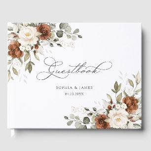 Floral Rust Ivory Cream Greenery Fall Wedding Guest Book