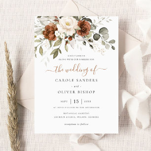 Floral Rust Ivory Cream Greenery Fall Wedding Invitation