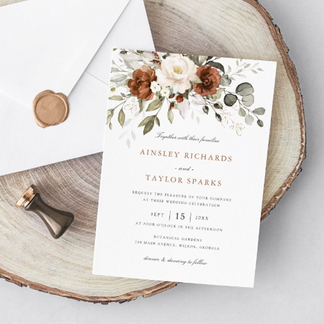 Floral Rust Ivory Cream Greenery Fall Wedding Invitation (Creator Uploaded)