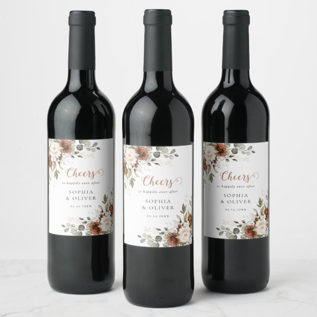 Floral Rust Ivory Cream Wedding Fall Wine Label (Bottles)