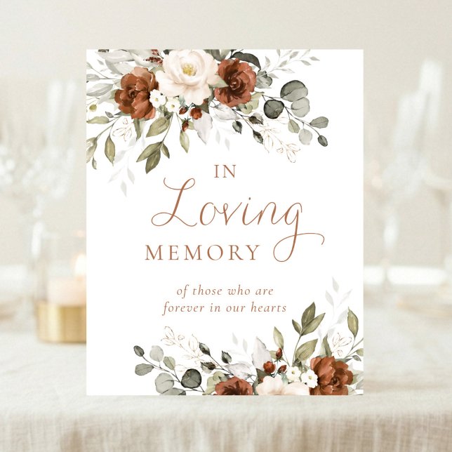 Floral Rust Ivory Greenery In Loving Memory Sign (Creator Uploaded)