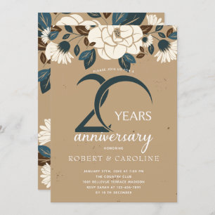 Floral Rustic 20th Wedding Anniversary Invitation