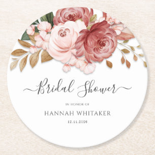 Floral Rustic Botanical Bloom Bridal Shower Round Paper Coaster
