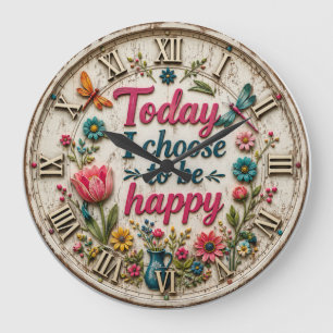 Floral Rustic Botanical Dragonfly Farmhouse Large Clock