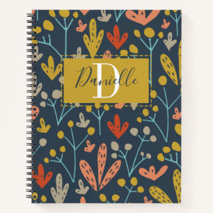 Floral Rustic Botanical Monogram Name Notebook