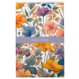 Floral rustic colourful bohemian botanical calendar