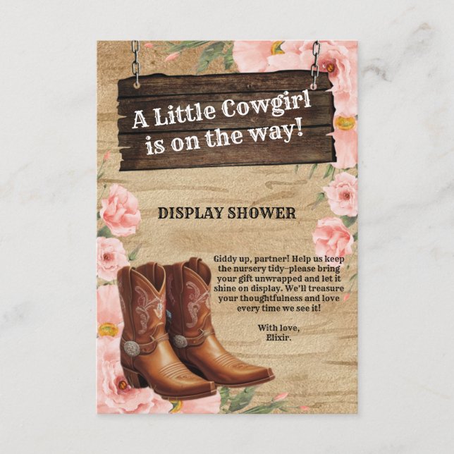 Floral Rustic Cowgirl Boots Baby Shower Enclosure Card (Front)
