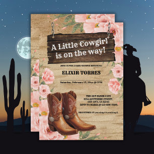 Floral Rustic Cowgirl Boots Baby Shower  Invitation
