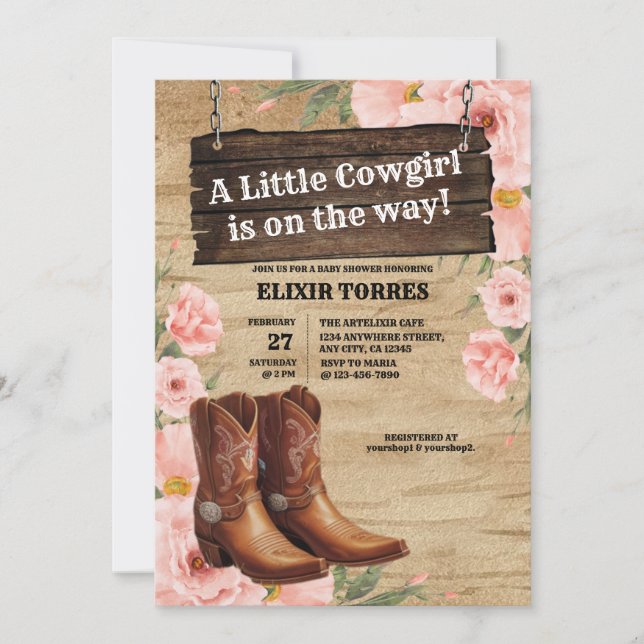 Floral Rustic Cowgirl Boots Baby Shower  Invitation (Front)