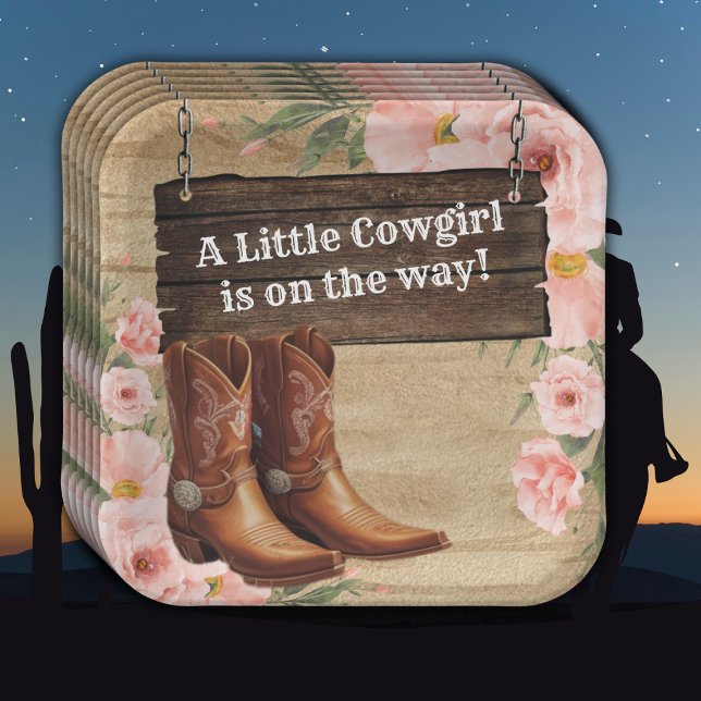 Floral Rustic Cowgirl Boots Baby Shower Paper Plate (Creator Uploaded)