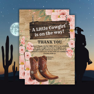 Floral Rustic Cowgirl Boots Flat Thank You Card