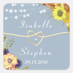 Floral Rustic Dusty Blue Wedding Favour Square Sticker