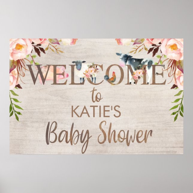 Floral Rustic Farm Baby Shower Welcome Poster (Front)