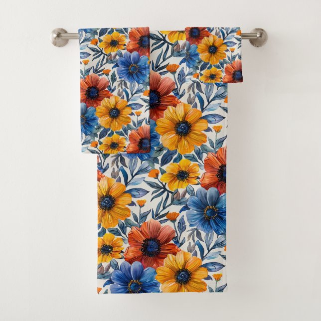  Floral rustic fashion retro pattern Bath Towel Set (Insitu)