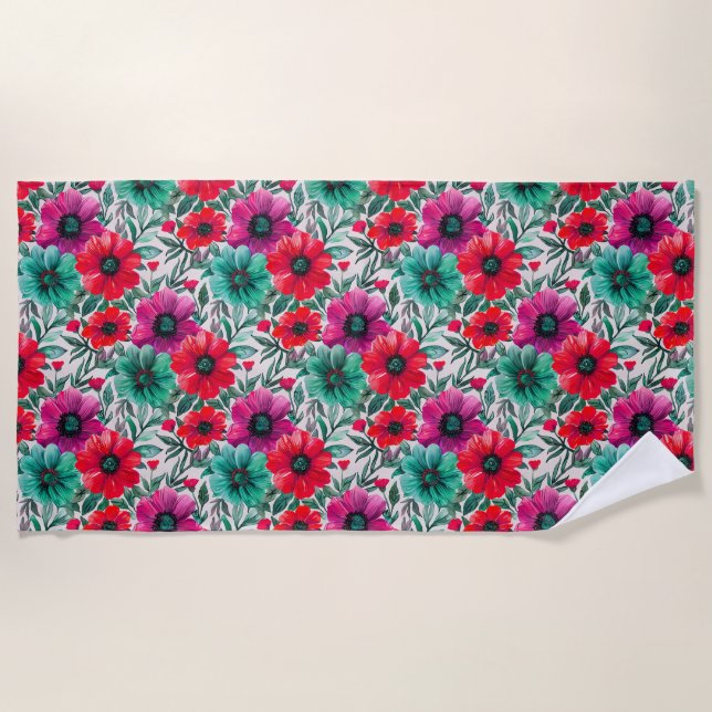  Floral rustic fashion retro pattern Beach Towel (Front)