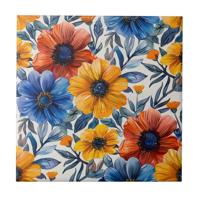  Floral rustic fashion retro pattern Ceramic Tile (Front)
