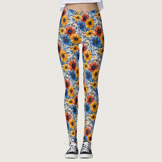  Floral rustic fashion retro pattern Leggings (Front)