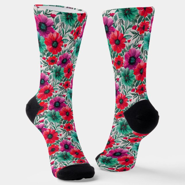  Floral rustic fashion retro pattern Socks (Angled)