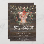 floral rustic fox let's celebrate birthday invitation<br><div class="desc">A beautiful cute fox, rustic florals and and string lights design birthday invitation set on a rustic wood background, with matching reverse side. Easy to edit or delete the available text fields to personalize the information with your own details for a professional and custom finish. Matching items are available in...</div>