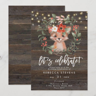 floral rustic fox let's celebrate birthday invitation