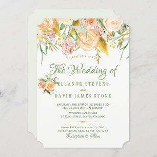 Floral rustic garland gold sage elegant wedding invitation
